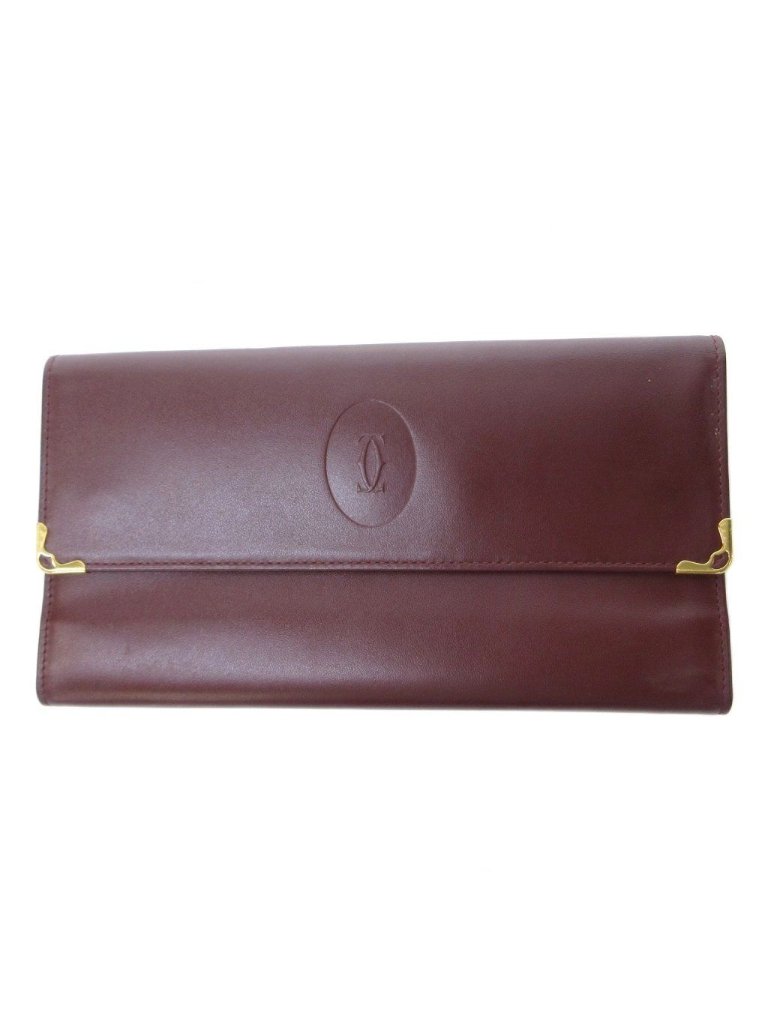 Cartier Must Line Kiss Lock Wallet Log Wine Red Hw